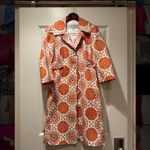 Trina Turk Geometric Orange and Cream Coat